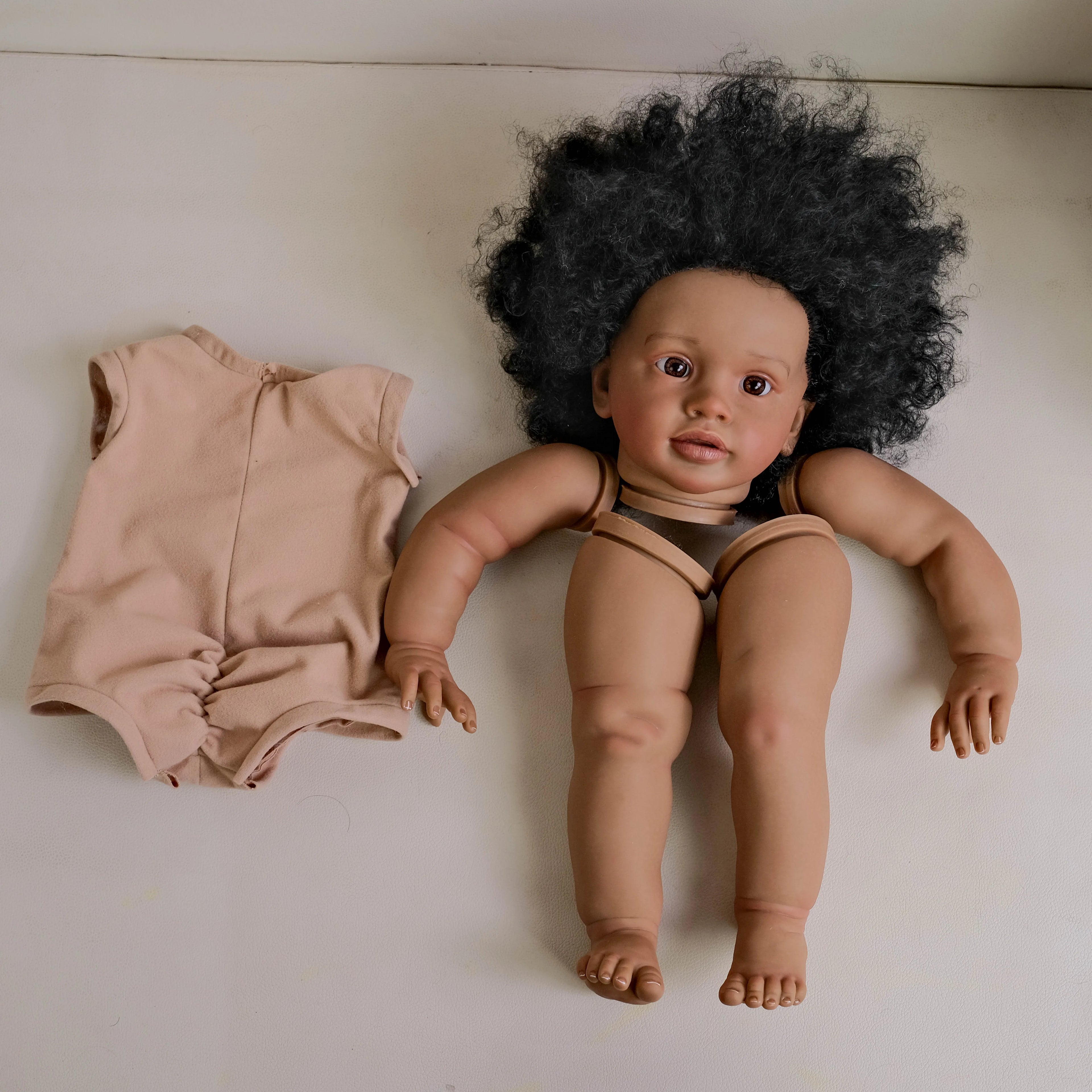 26inch Dark Skin Lifelike Finished Doll Size Already painted doll parts with Cloth Body Pippa DIY Toys Gifts for Children