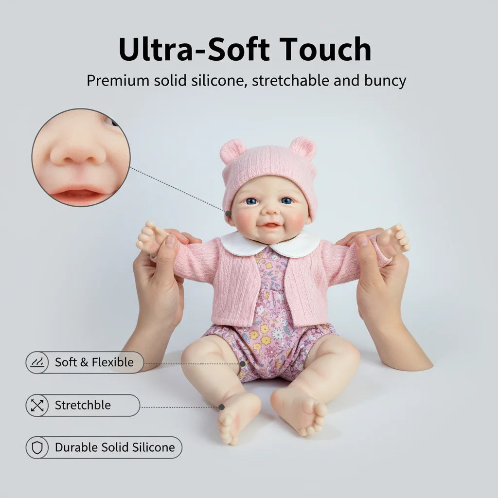 12" Platinum Silicone Reborn Baby Doll | 30cm Solid Soft Squishy Art Doll with Cat Pacifier