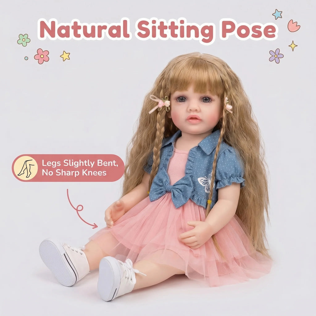 22inch Betty Full body Silicone Reborn  Light Brown Curly Hair Girl Doll Lifelike 3D Skin Visible Veins Gifts for Children