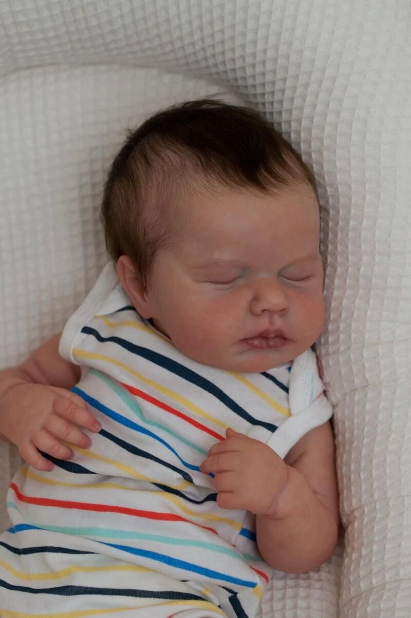 45CM Loulou Newborn Baby Doll Reborn Asleep Soft Cuddly Body Lifelike 3D Skin with Visible Veins High Quality Handmade Doll