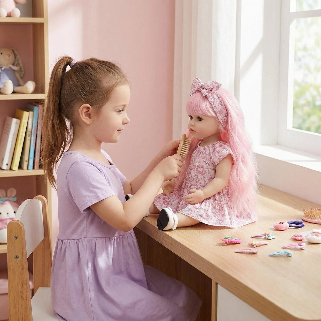 22inch Betty Full body Silicone Reborn Pink Curly hair Girl Doll Lifelike 3D Skin Visible Veins Gifts for Children