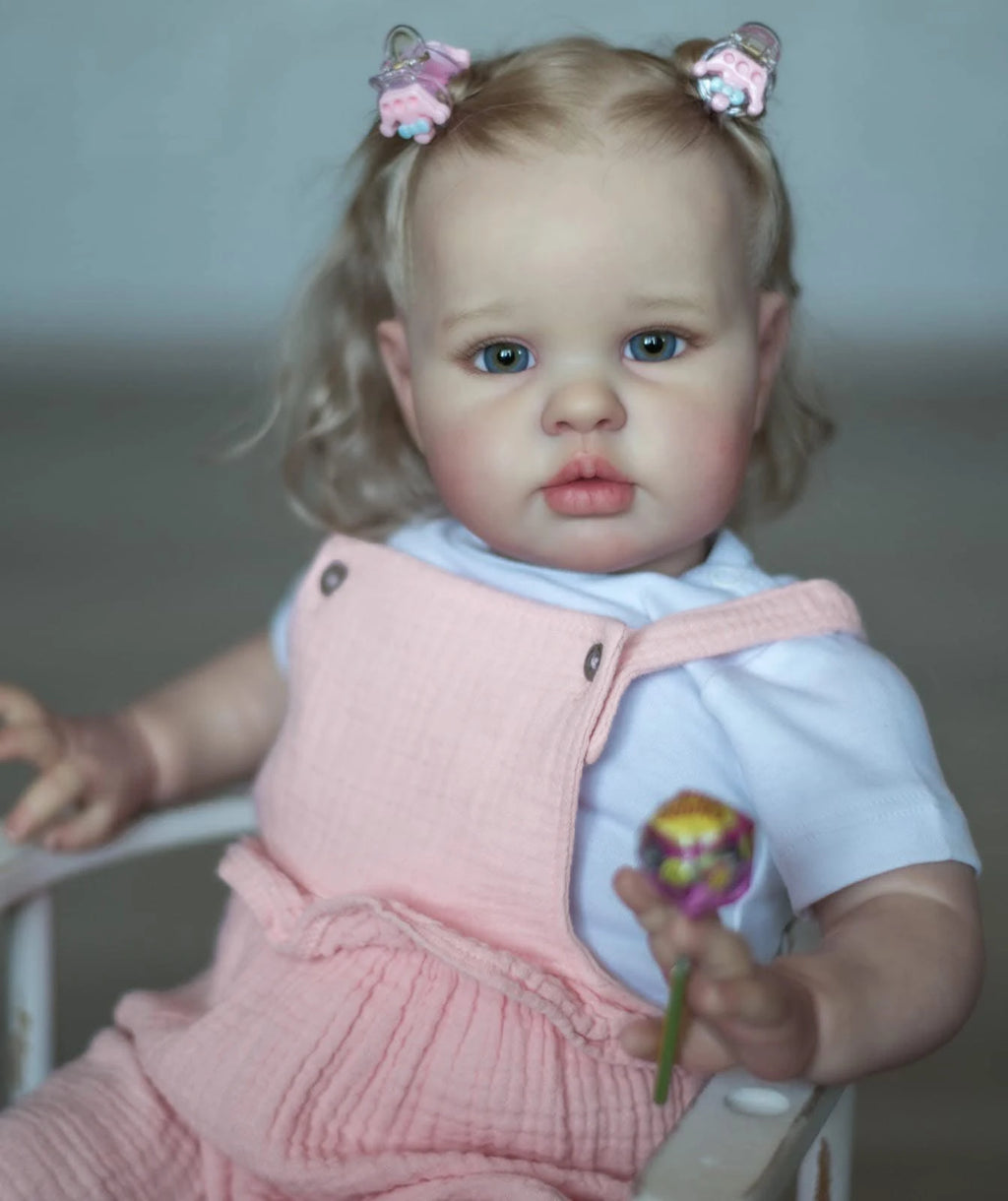 24Inch ellie Lifelike Reborn Baby Doll  Toddler Newborn Doll stand able Soft Touch 3D Skin Art Doll with Hand Root Hair