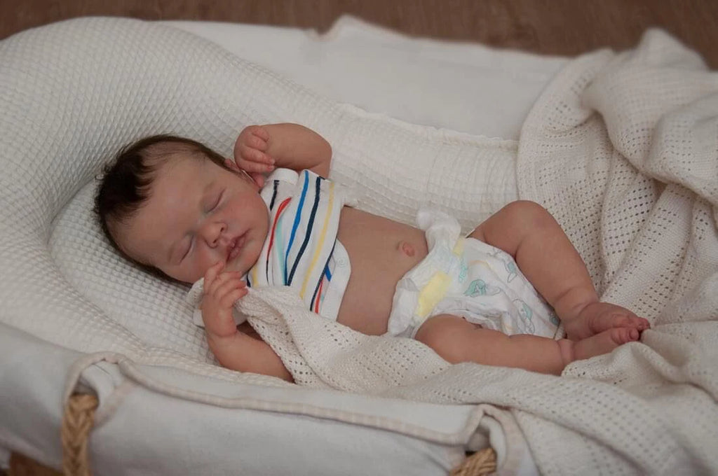45CM Loulou Newborn Baby Doll Reborn Asleep Soft Cuddly Body Lifelike 3D Skin with Visible Veins High Quality Handmade Doll