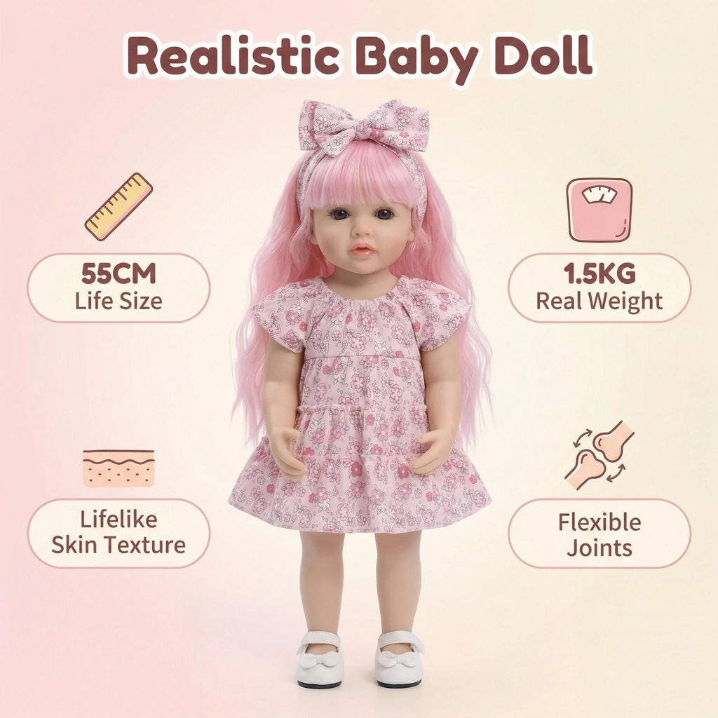22inch Betty Full body Silicone Reborn Pink Curly hair Girl Doll Lifelike 3D Skin Visible Veins Gifts for Children