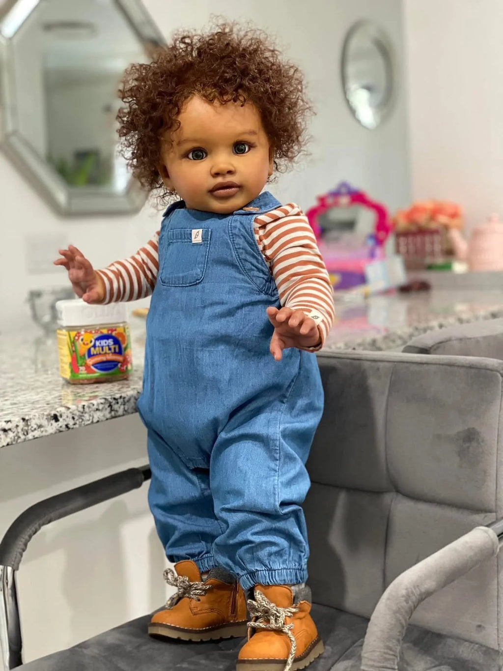 26inches Pippa Already Painted Finished Doll Reborn Toddler Huge Baby Size Dark Skin Lifelike Soft Touch 3D Skin Art Doll