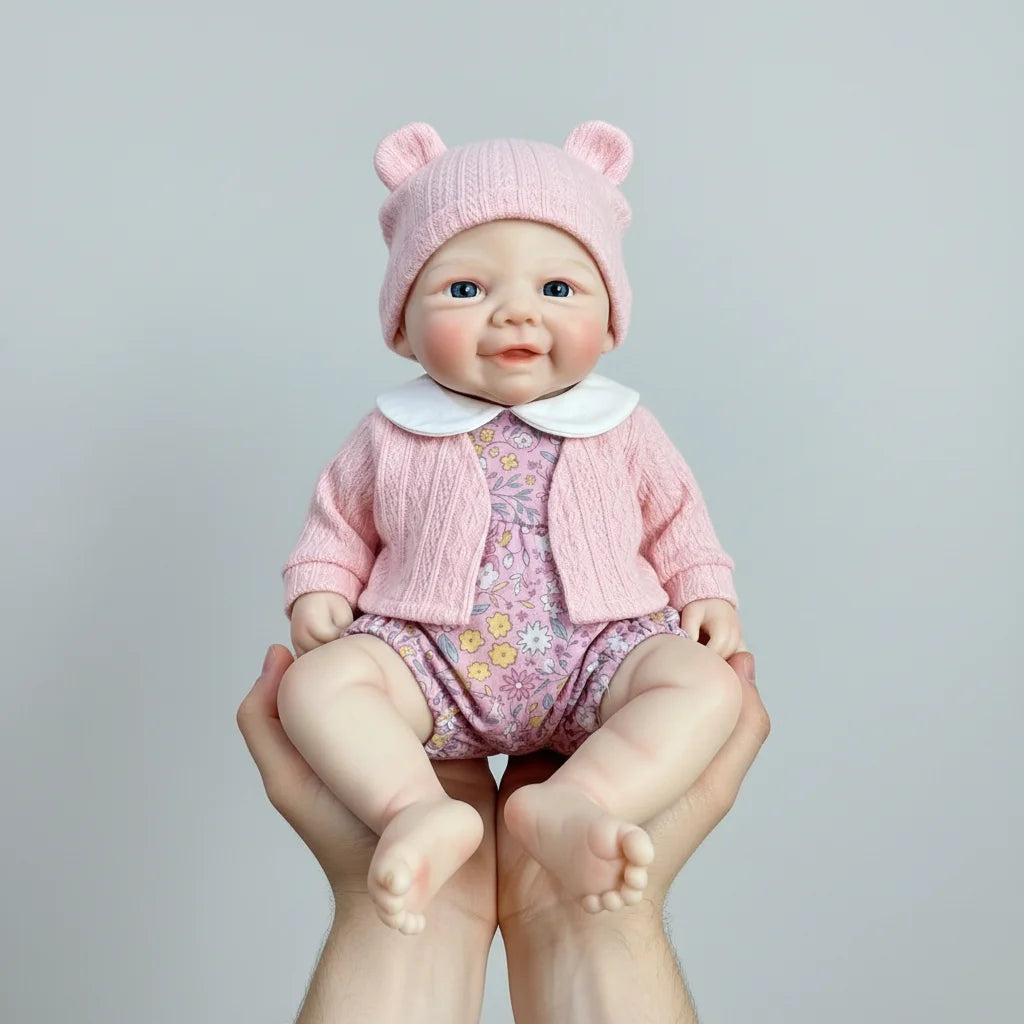 12" Platinum Silicone Reborn Baby Doll | 30cm Solid Soft Squishy Art Doll with Cat Pacifier