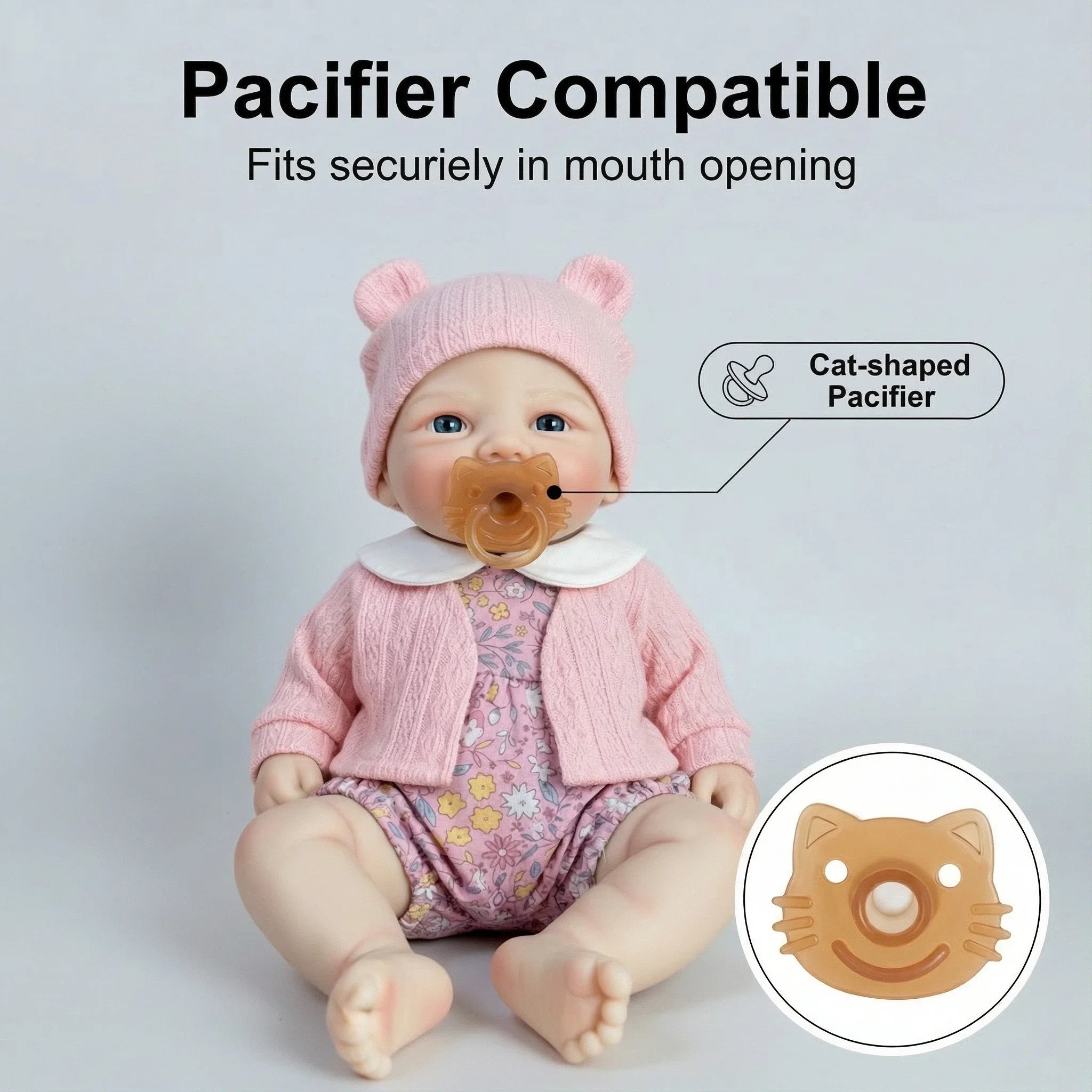12" Platinum Silicone Reborn Baby Doll | 30cm Solid Soft Squishy Art Doll with Cat Pacifier