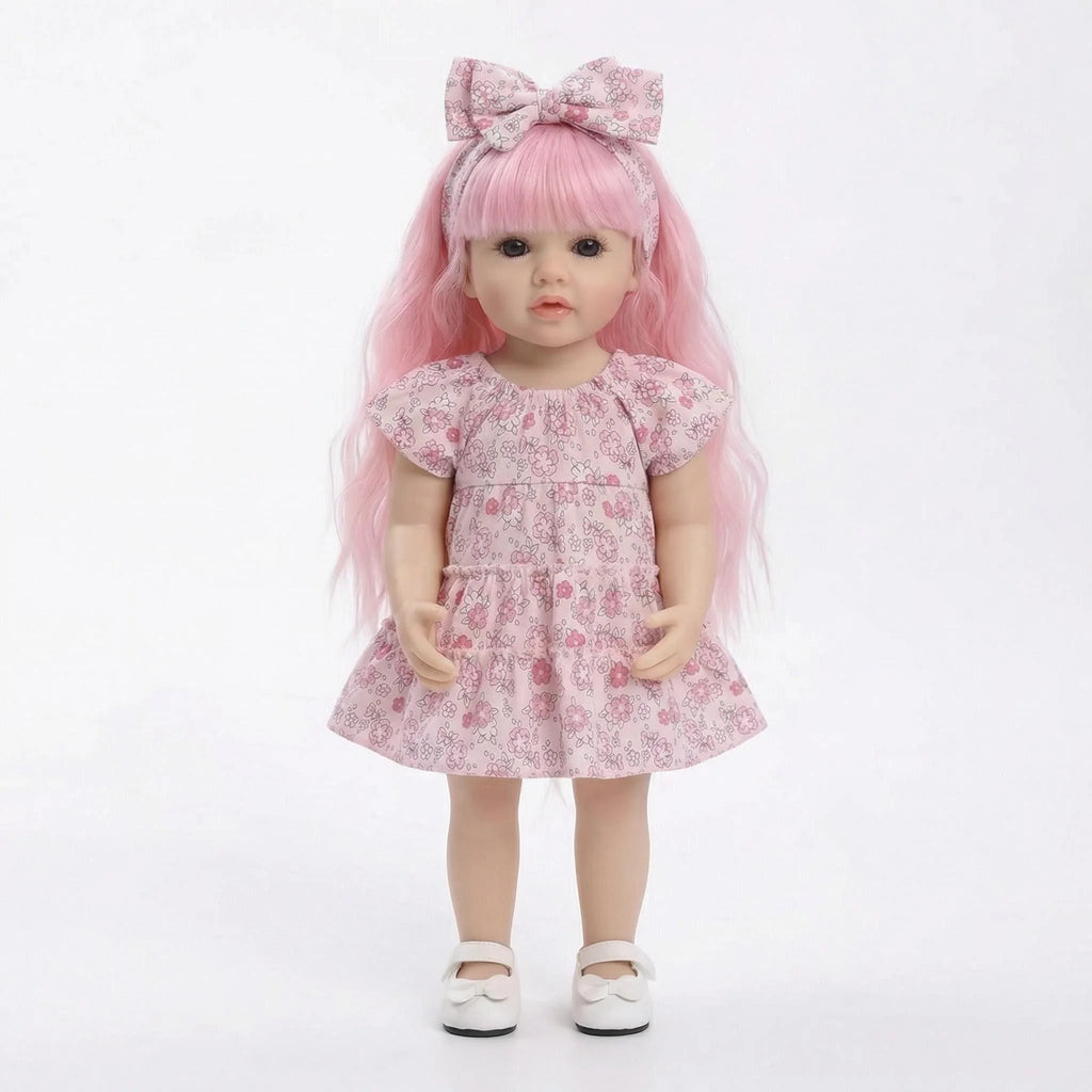 22inch Betty Full body Silicone Reborn Pink Curly hair Girl Doll Lifelike 3D Skin Visible Veins Gifts for Children