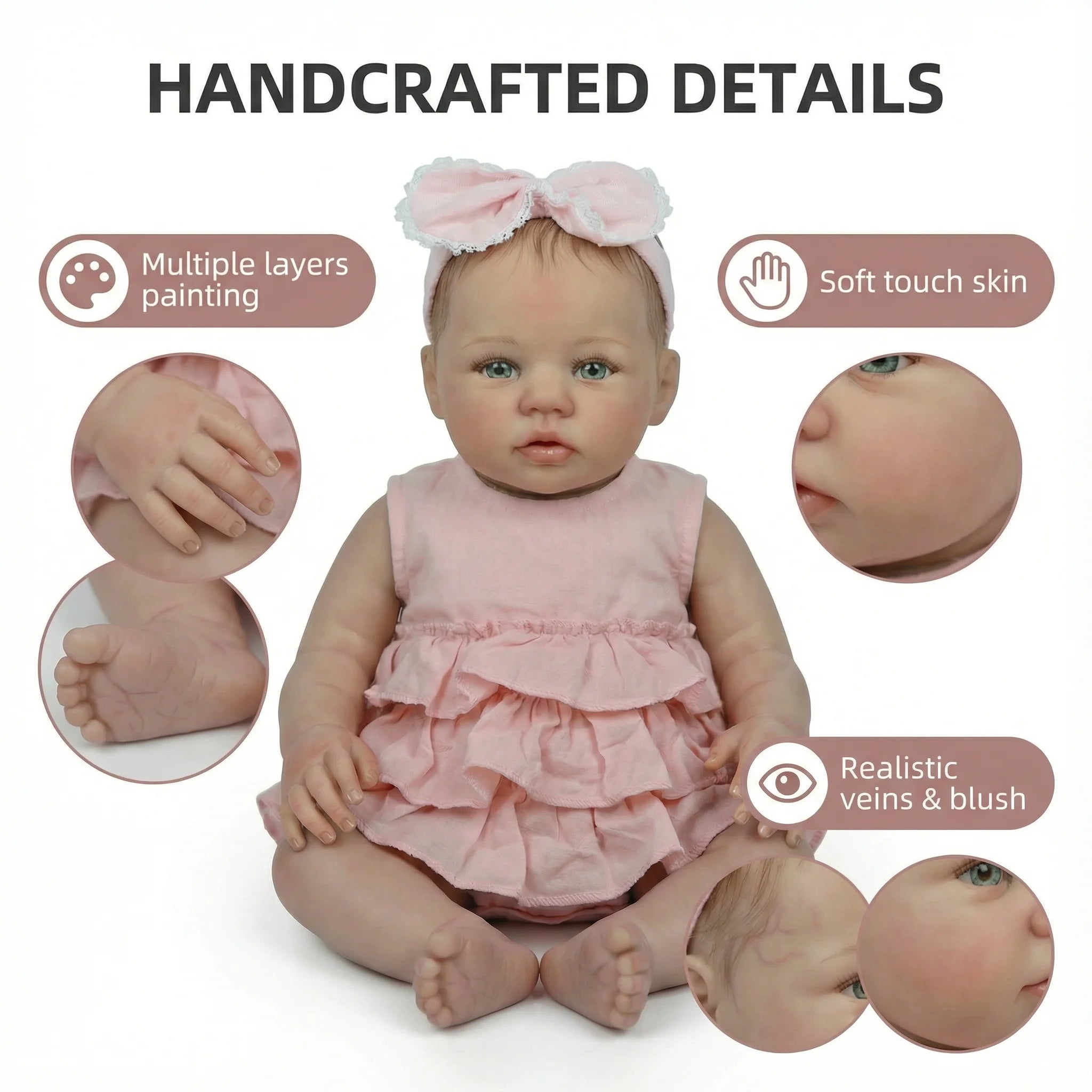 19" Abigail Reborn Baby Doll | Lifelike Vinyl & Cloth Body with 3D Skin & Visible Veins