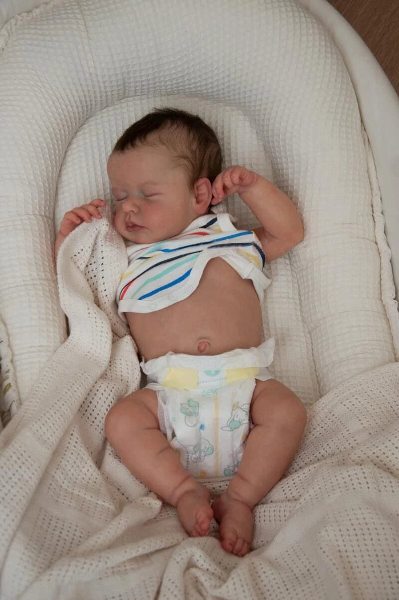 45CM Loulou Newborn Baby Doll Reborn Asleep Soft Cuddly Body Lifelike 3D Skin with Visible Veins High Quality Handmade Doll