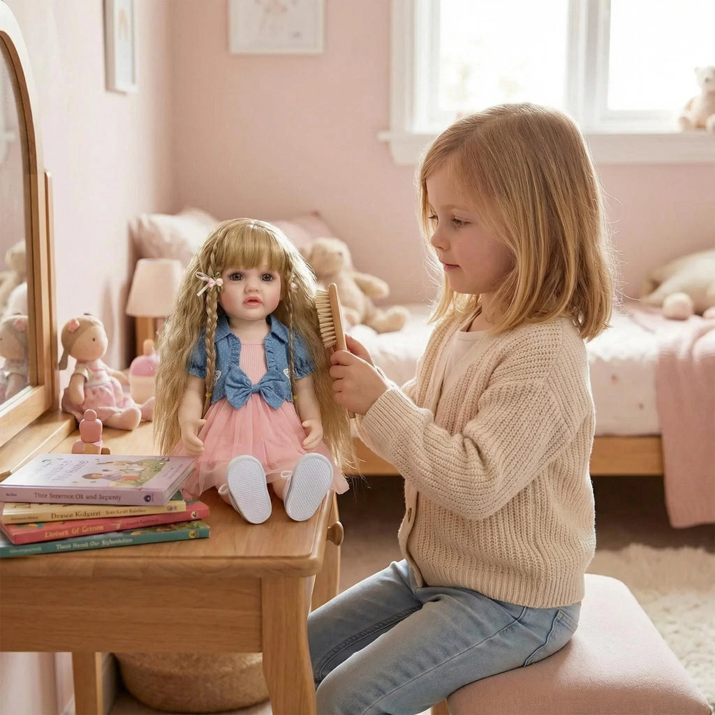 22inch Betty Full body Silicone Reborn  Light Brown Curly Hair Girl Doll Lifelike 3D Skin Visible Veins Gifts for Children