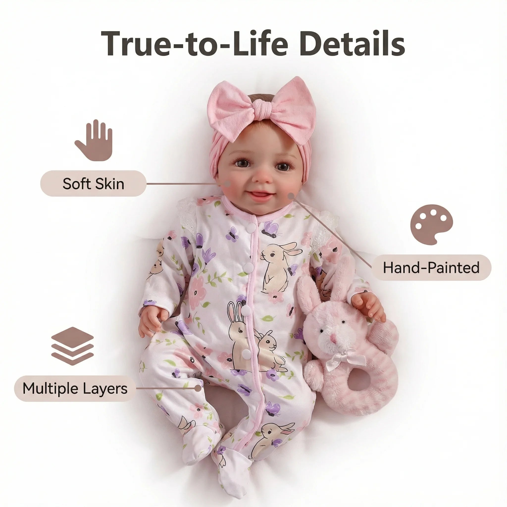 17inch Reborn Baby Newborn Doll Lifelike Soft Touch Cuddly Baby Multiple Layers Painting 3D Skin