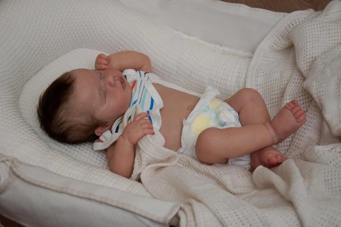 45CM Loulou Newborn Baby Doll Reborn Asleep Soft Cuddly Body Lifelike 3D Skin with Visible Veins High Quality Handmade Doll