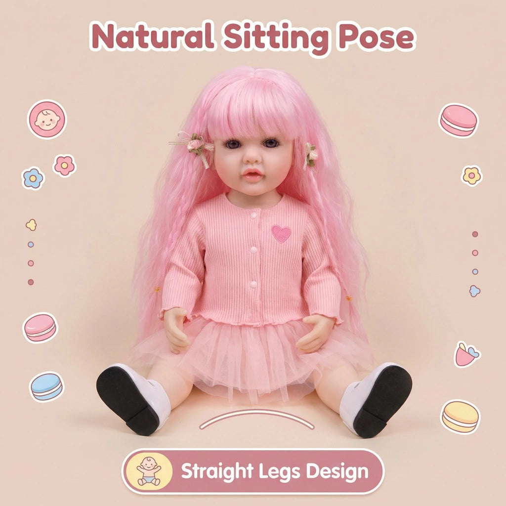22inch Full body Betty Silicone Reborn Pink Curly hair Girl Doll Lifelike 3D Skin Visible Veins Gifts for Children