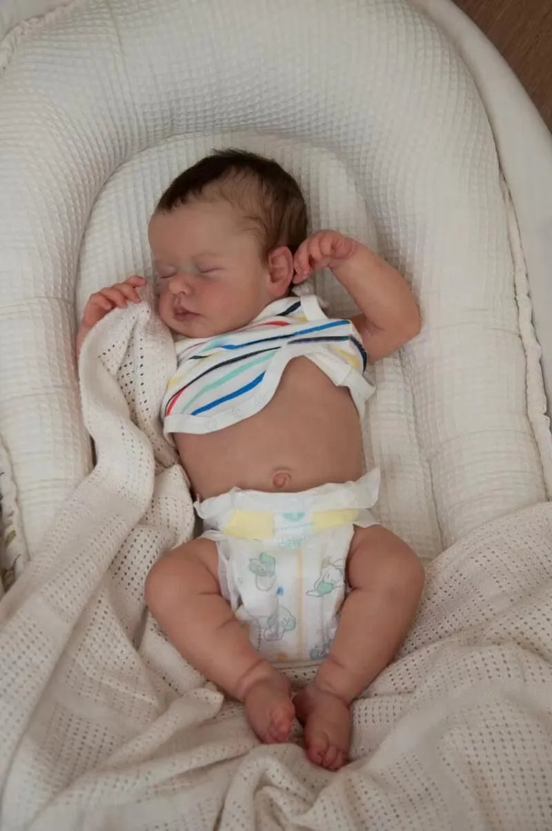 45CM Loulou Newborn Baby Doll Reborn Asleep Soft Cuddly Body Lifelike 3D Skin with Visible Veins High Quality Handmade Doll
