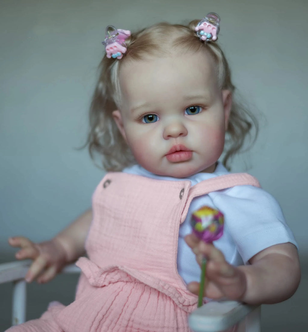 24Inch ellie Lifelike Reborn Baby Doll  Toddler Newborn Doll stand able Soft Touch 3D Skin Art Doll with Hand Root Hair