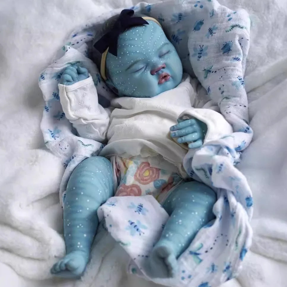 Ashia  Avatar-19inch Cloth Newborn Baby Doll Reborn Baby Size Real Picture Handmade 3D Skin Rooted Hair Visible Veins