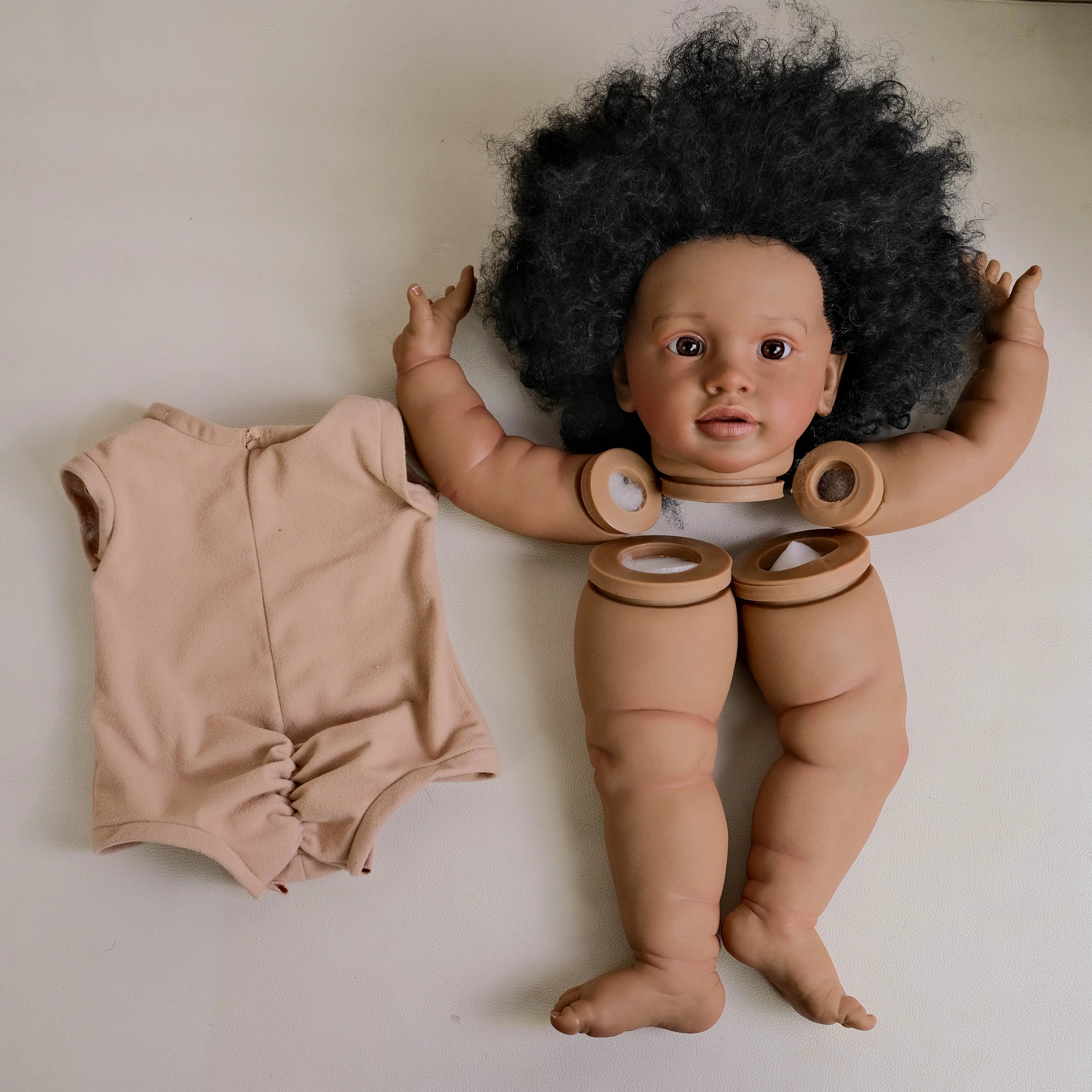 26inch Dark Skin Lifelike Finished Doll Size Already painted doll parts with Cloth Body Pippa DIY Toys Gifts for Children