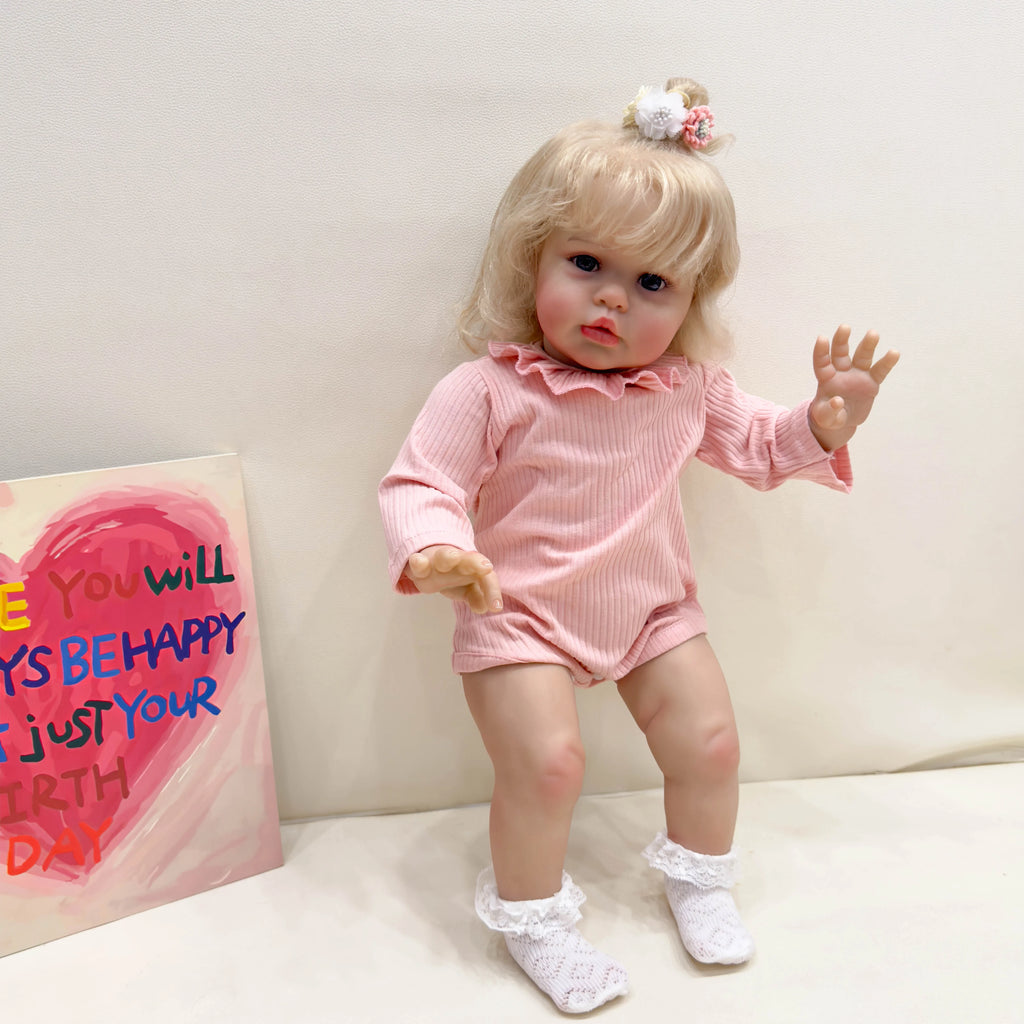 24 Inch Reborn Baby Doll Ellie - Toddler Newborn Princess Girl Doll with Lifelike Soft Touch 3D Skin And Hand Root Hair