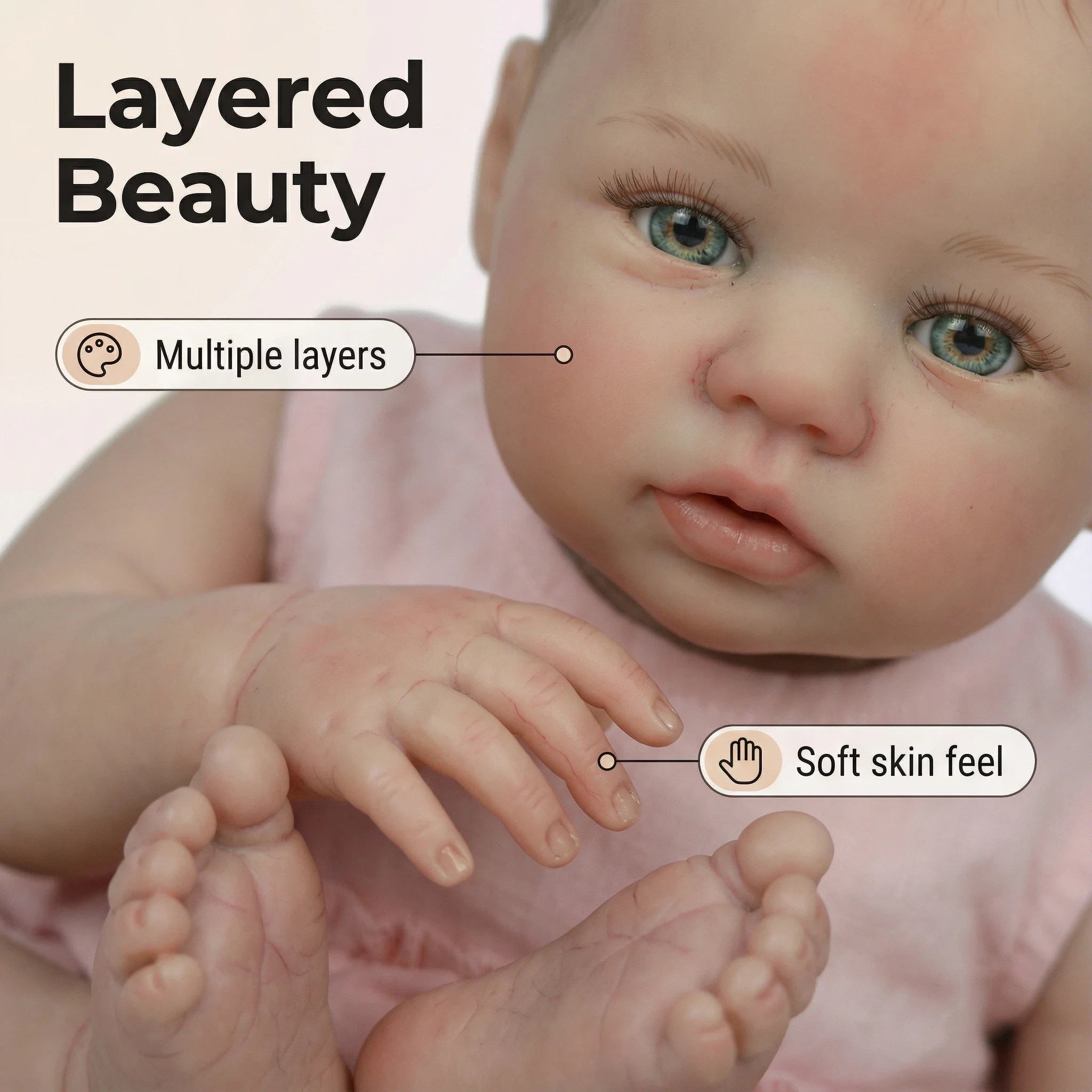 19" Abigail Reborn Baby Doll | Lifelike Vinyl & Cloth Body with 3D Skin & Visible Veins