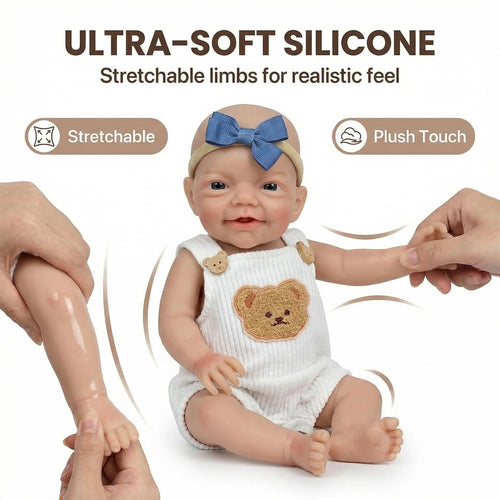 Boneca de 12 polegadas com Boca que Abre, Super Macia, de Silicone Platina Sólido, Flexível e Elástico, Realista, Tamanho Prematuro, Charlie Fofo para Colecionadores