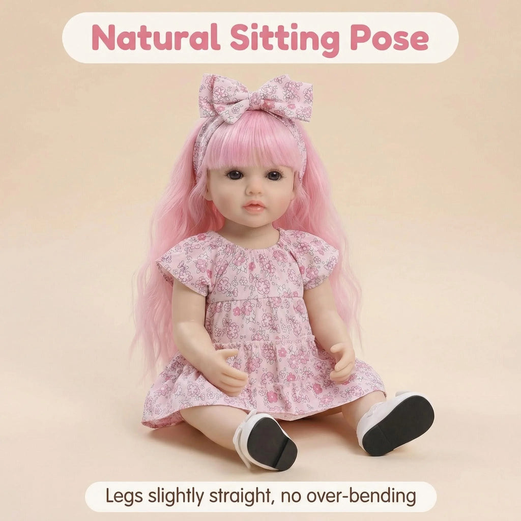 22inch Betty Full body Silicone Reborn Pink Curly hair Girl Doll Lifelike 3D Skin Visible Veins Gifts for Children