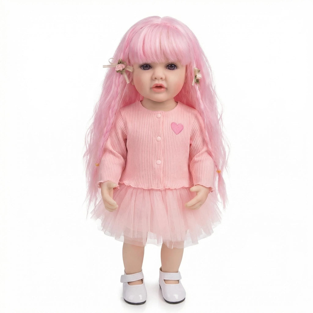22inch Full body Betty Silicone Reborn Pink Curly hair Girl Doll Lifelike 3D Skin Visible Veins Gifts for Children