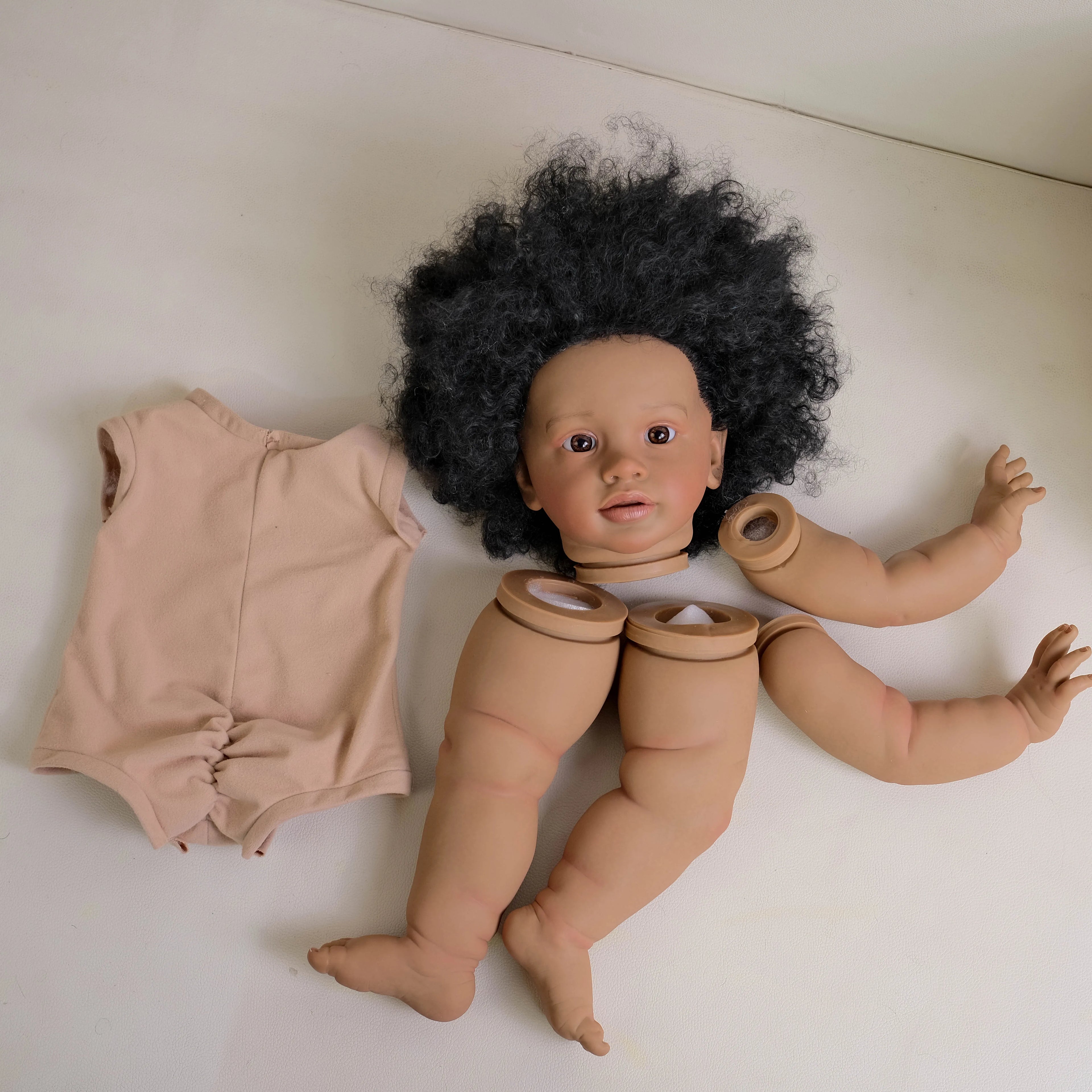 26inch Dark Skin Lifelike Finished Doll Size Already painted doll parts with Cloth Body Pippa DIY Toys Gifts for Children