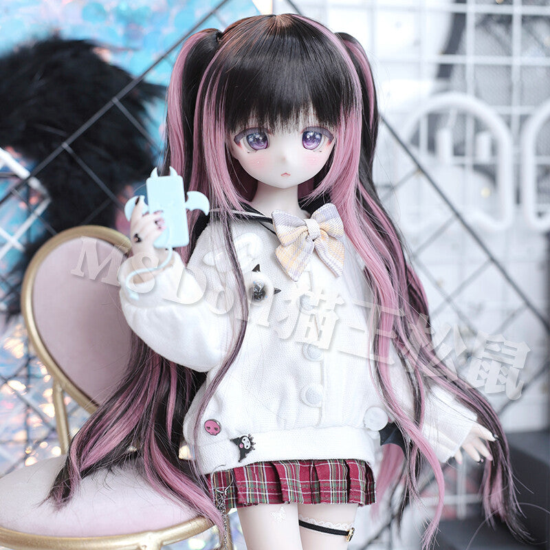 Dolls Long Curly Hair Double Ponytail Wig For 1/3 1/4 1/6 BJD Doll MSD MDD Girls