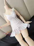 1/4MSD Puyoo 1/3SD SID EID BJD Doll Clothes Ruffles Wrinkle White Short Dress-