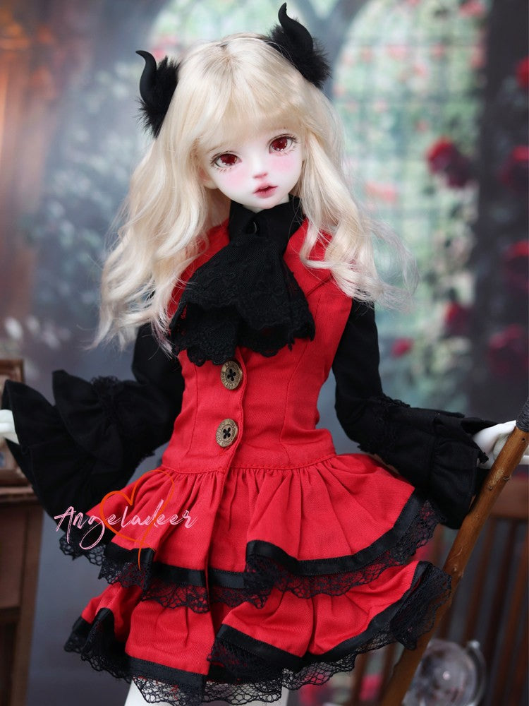 1/4 1/3 BJD Clothes Doll Outfit Shirt + Sleeveless Jumper Dress + Neck Bow-