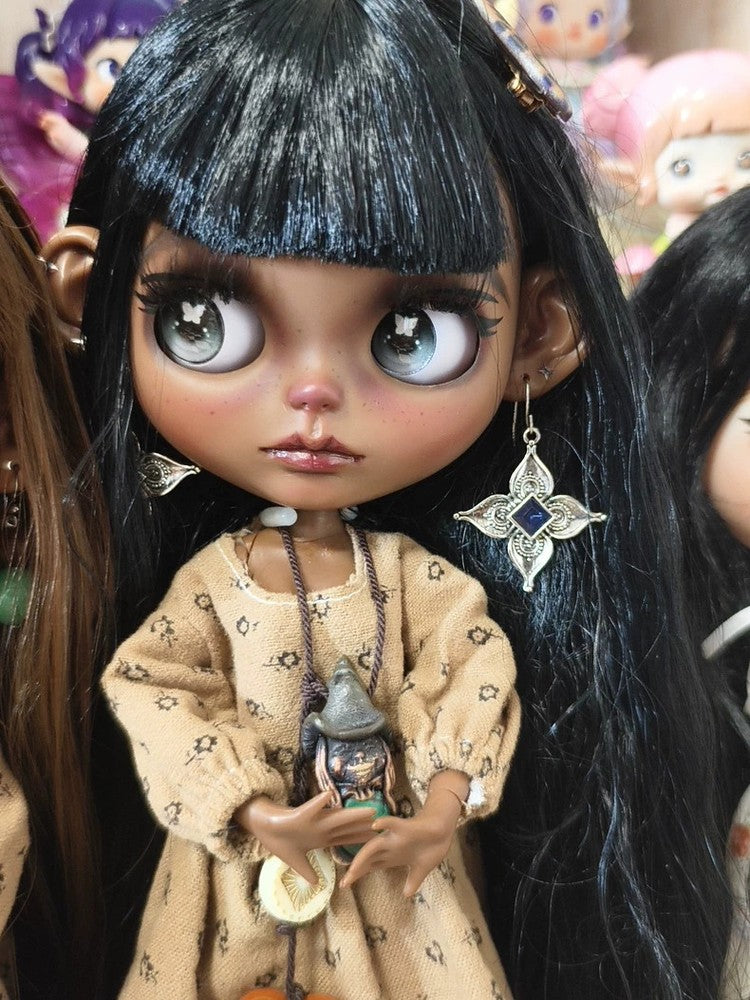 1/6 BJD Doll Handmade Blythe Doll + Clothes Wig Eyes Dark Skin Twins Custom Girl