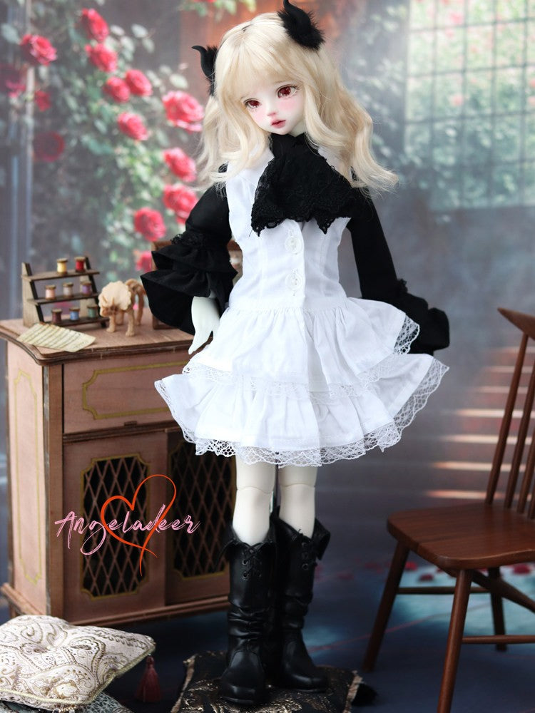 1/4 1/3 BJD Clothes Doll Outfit Shirt + Sleeveless Jumper Dress + Neck Bow-