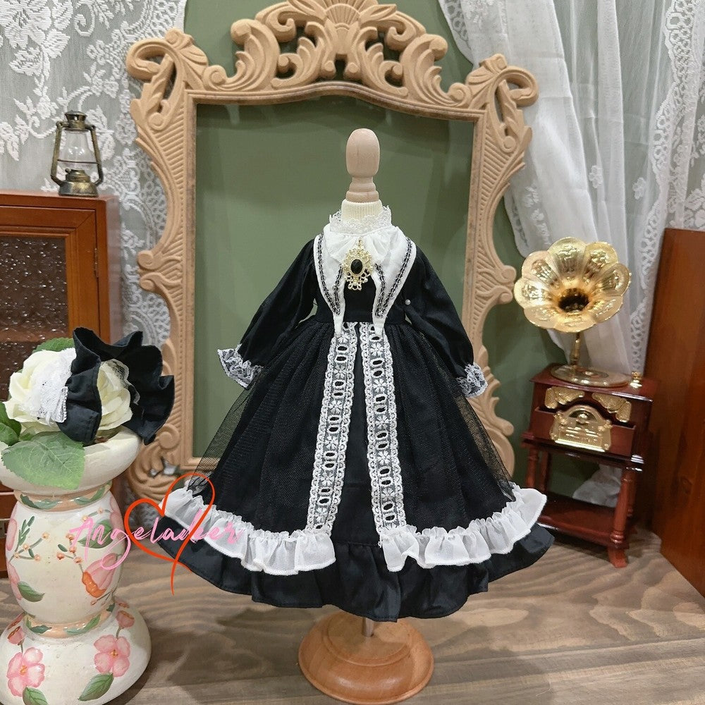 Blythe 1/6 1/4 1/3 BJD Doll Clothes Lolita Outfit Black Nun Dress + Headwear DOD-
