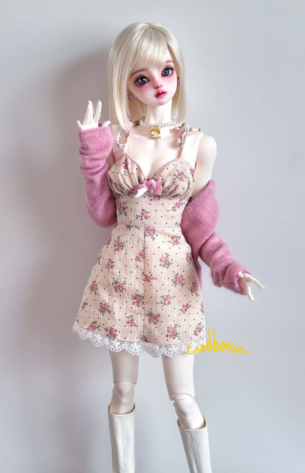 1/4 1/3 SD16 SID EID BJD Clothes Beige Floral Sling Dress Flowers + Polka Dots
