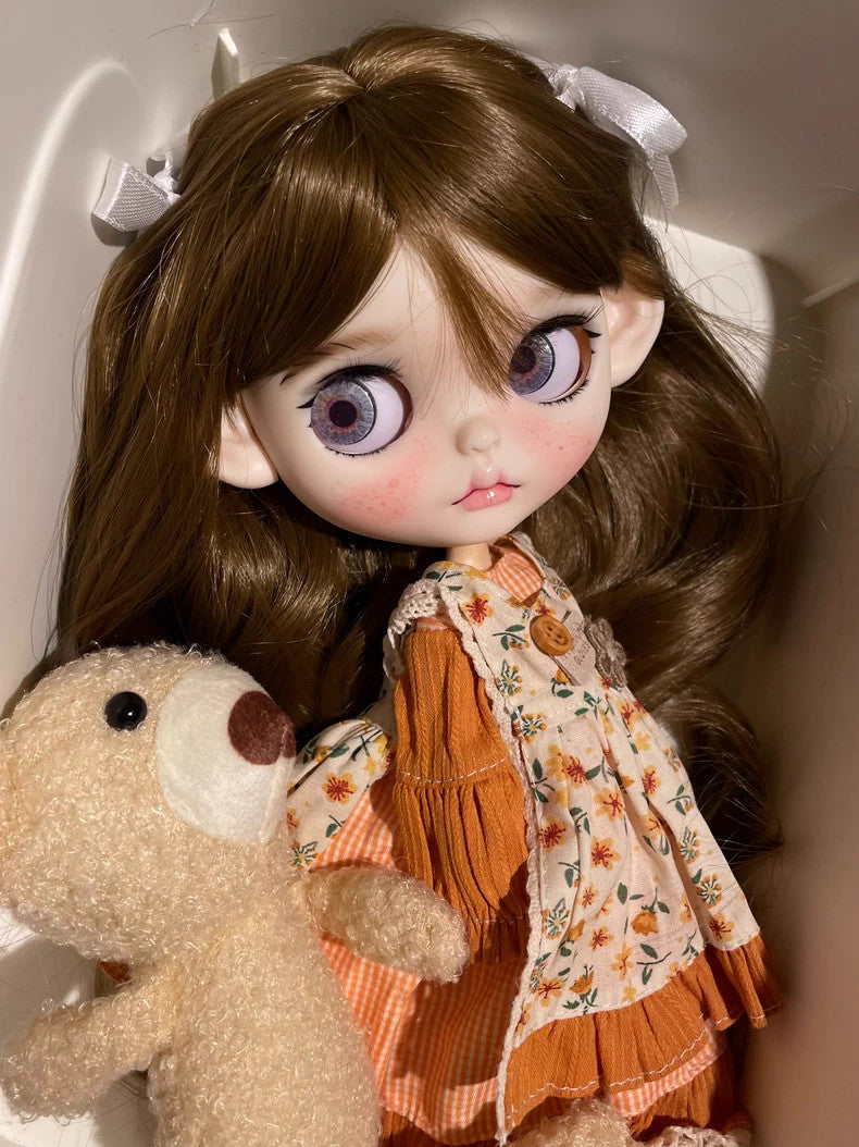 1/6 Blythe Doll With Outfits Wig Hair Eyes Freckles Girl BJD Dolls Handmade Gift