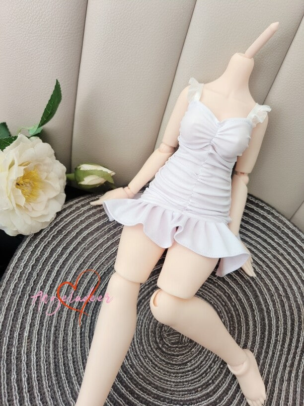 1/4MSD Puyoo 1/3SD SID EID BJD Doll Clothes Ruffles Wrinkle White Short Dress-