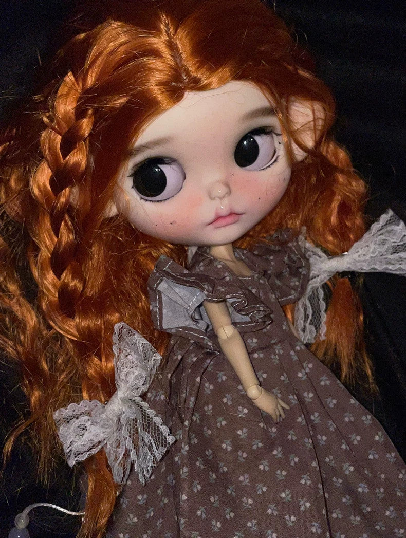 1/6 BJD Blythe Doll With Outfits Wig Eyes Freckles Girl Faceup Handmade DIY Toys