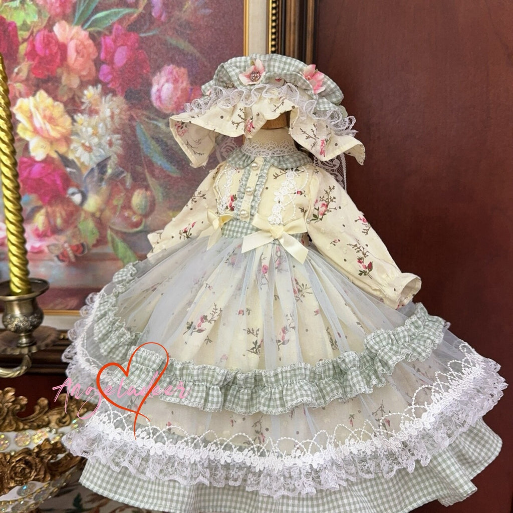 Blythe 1/6 1/4 Puyoo 1/3 BJD Doll Clothes Light Yellow Floral Lolita Dress Voile-