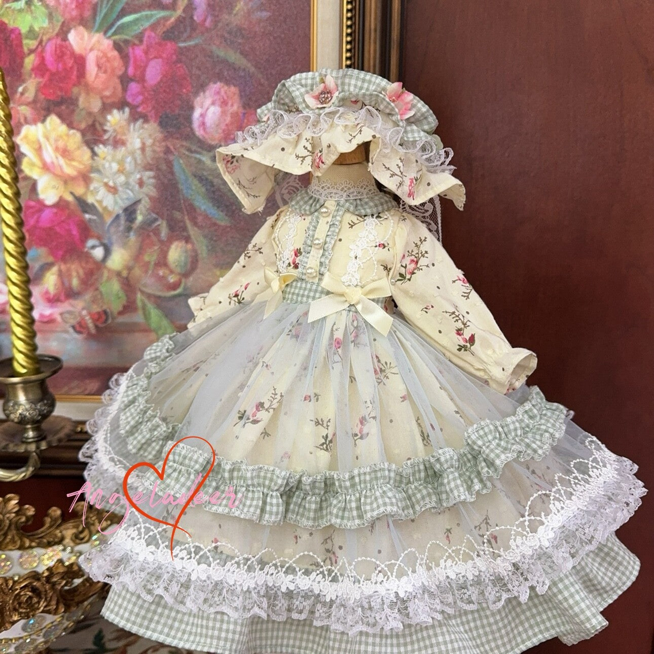 Blythe 1/6 1/4 Puyoo 1/3 BJD Doll Clothes Light Yellow Floral Lolita Dress Voile-