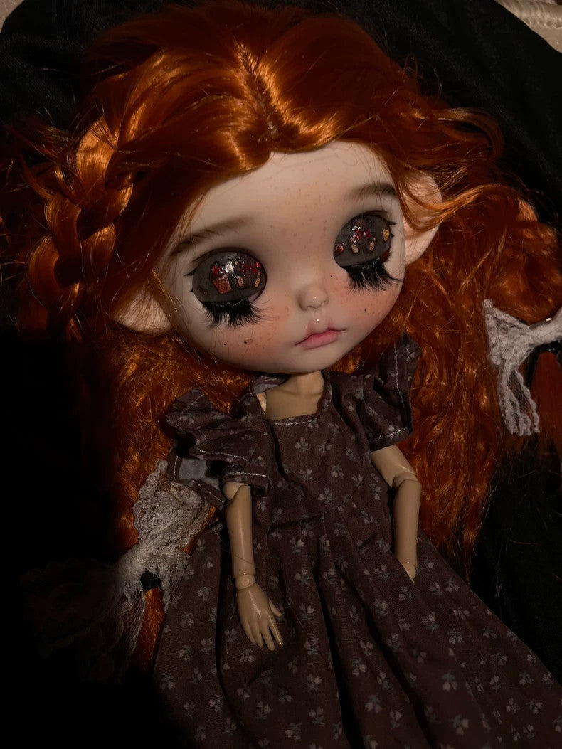 1/6 BJD Blythe Doll With Outfits Wig Eyes Freckles Girl Faceup Handmade DIY Toys
