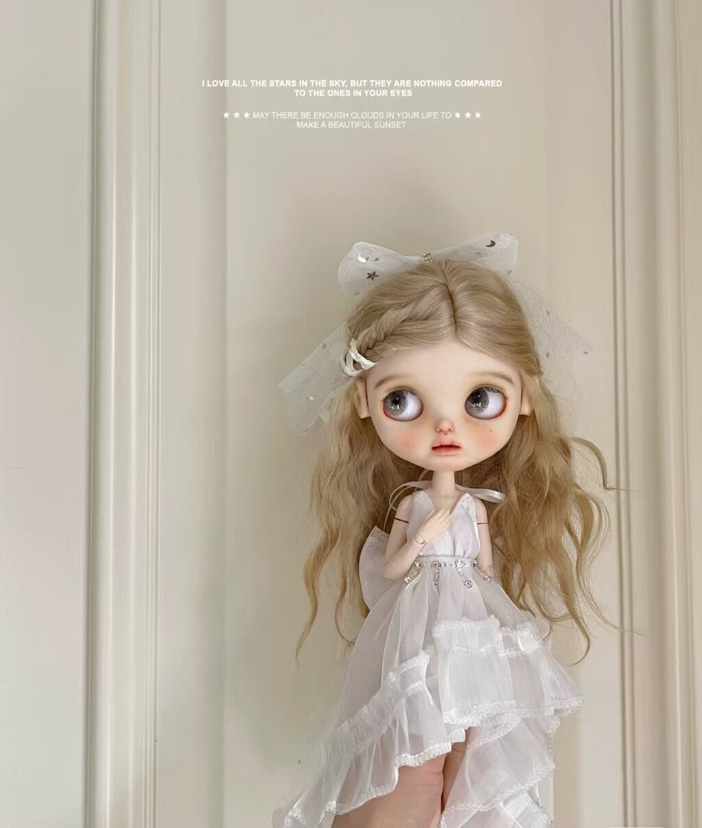 1/6 Blythe Ob24 Doll for BJD Clothes Hanging Neck Long Skirt +Headwear+Bow Dress