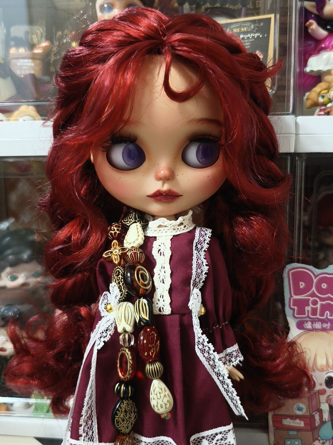 Custom Handmade Blythe Doll Full Set Outfits Red Wig Hair Girl 1/6 Doll BJD Gift