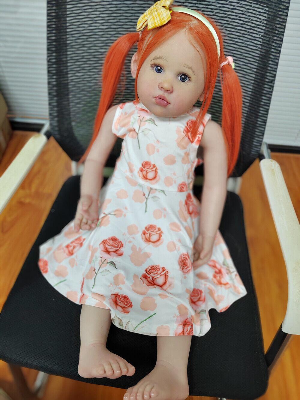 Custom Made 30" Handmade Reborn Baby Doll Louisa Hand-rooted Orange Hair Toddler Girl Lifelike Gift