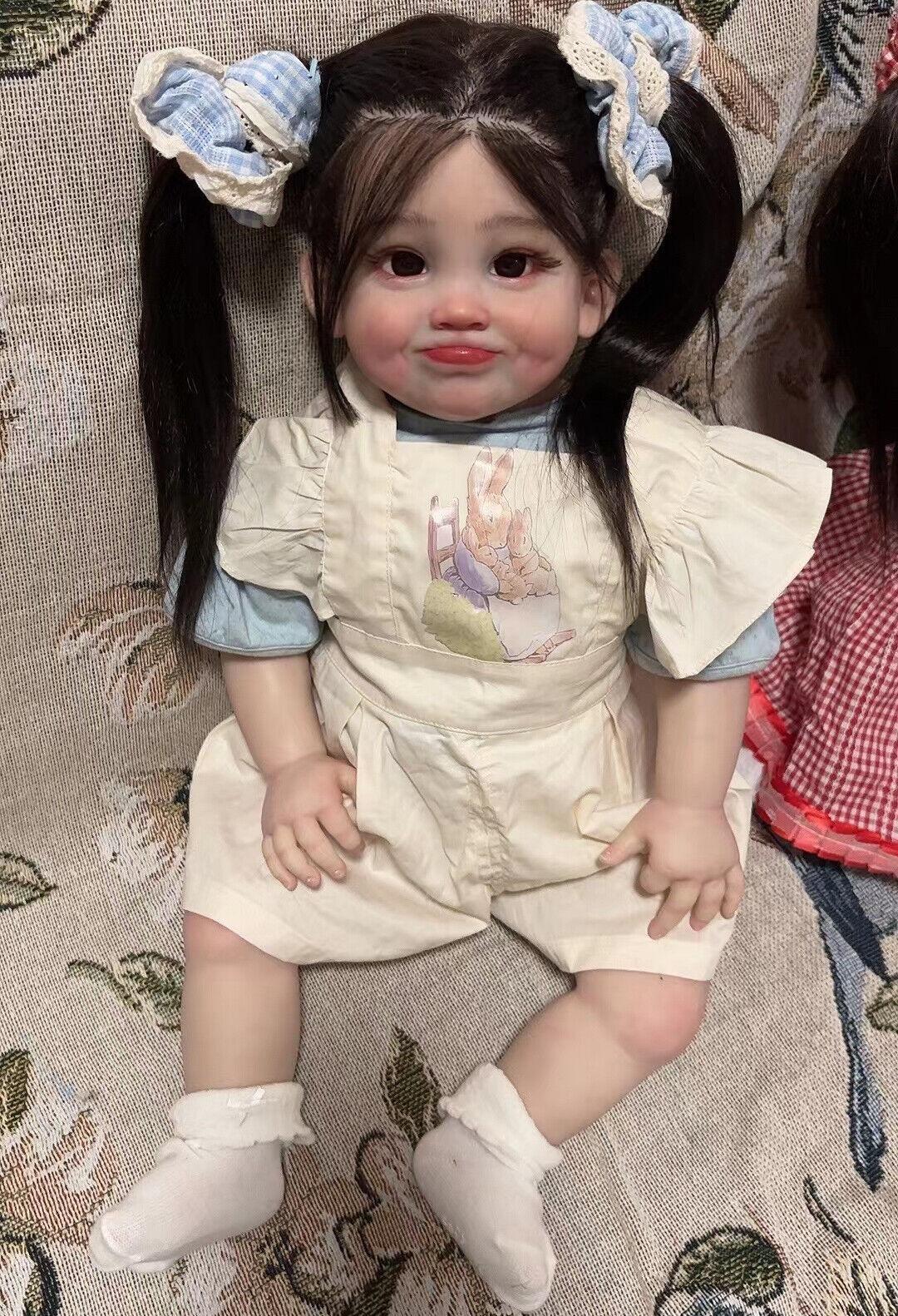 Custom Made 28in Lifelike Reborn Baby Dolls Devi  Realistic Hand-Rooted Hair Toddler Girl Art Gift