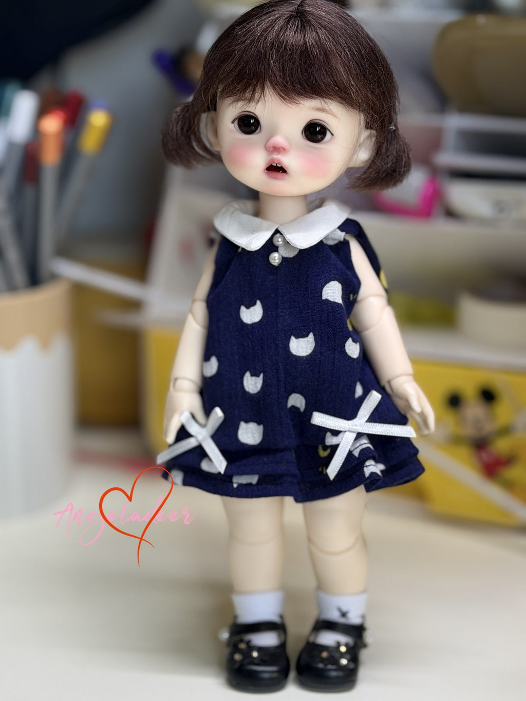 1/6 1/4 Puyoo BJD Outfit doll Clothes short shift Dress White / Navy Blue-