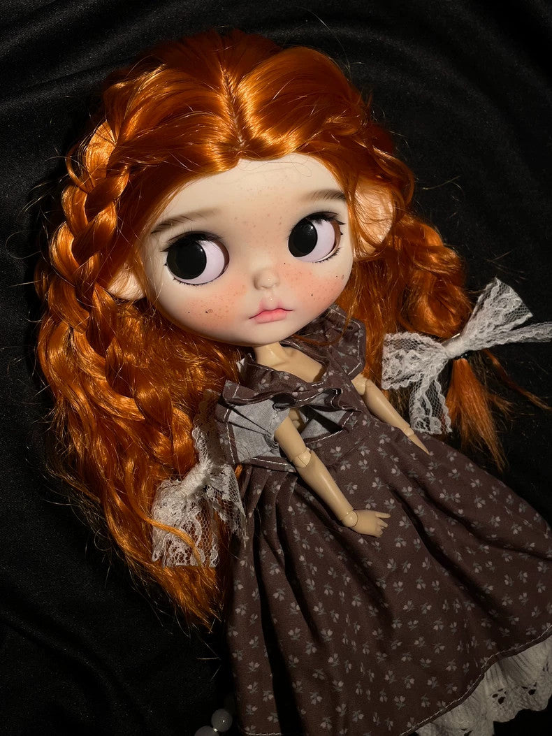 1/6 BJD Blythe Doll With Outfits Wig Eyes Freckles Girl Faceup Handmade DIY Toys