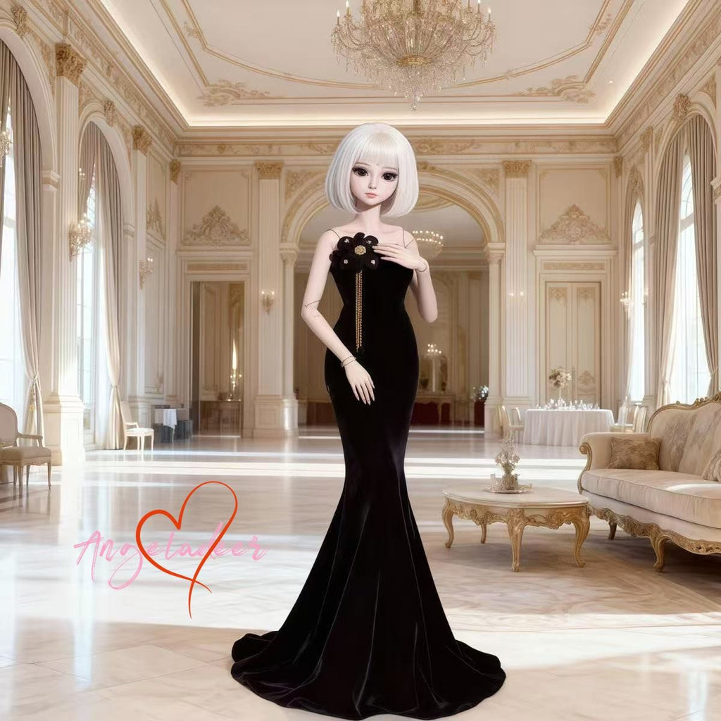 1/6 1/4 1/3 BJD Clothes Outfit Strapless Long Mermaid Dress Black Evening Dress-
