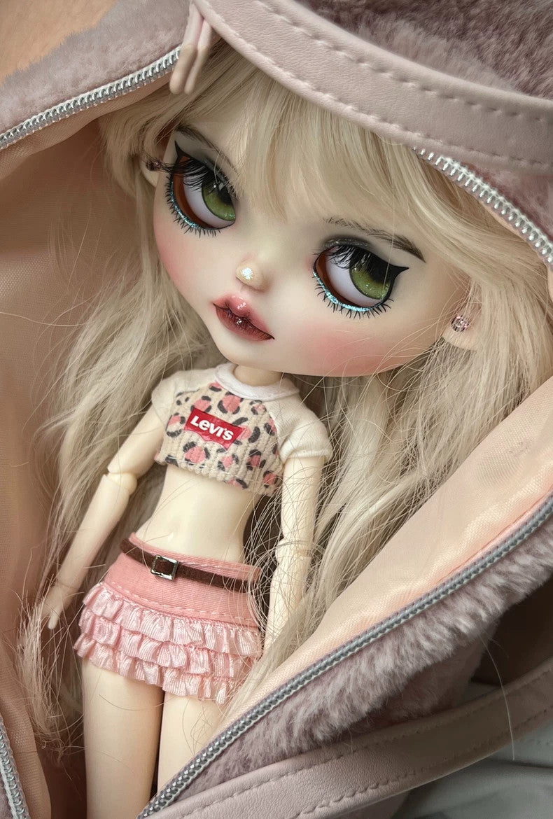 Handmade Blythe Doll Customized With Outfits + Wig 1/6 Doll BJD OOAK Punk Girl