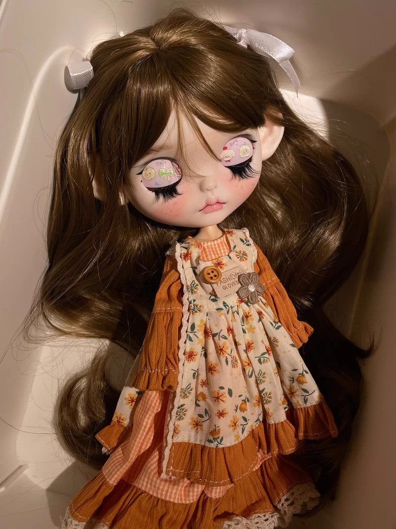 1/6 Blythe Doll With Outfits Wig Hair Eyes Freckles Girl BJD Dolls Handmade Gift